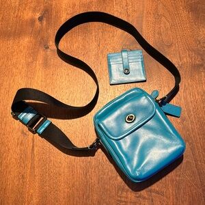 Coach Teal Crossbody Bag with Black Strap